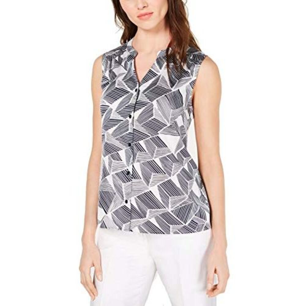 Printed Sleeveless Blouse Navy/White 14
